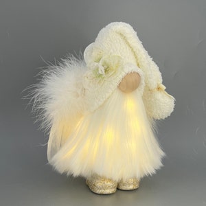 ANGEL Gnome with hand poured/painted ceramic boots~Feather wings~Warm white~Memorial Gnome~Lights optional~Can be personalized!