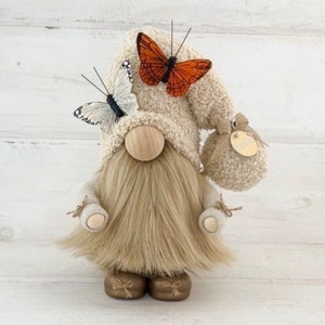 Farmhouse Gnome with hand poured/hand painted ceramic boots~ Butterfly Gnome~ can be personalized with name tag/lights