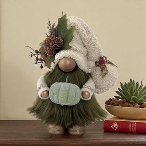 Pumpkin Moss Green Fall  Gnome with brown nose hand poured/ painted ceramic boots ~ height 8.5 inch~Fall Gnome~ Can be personalized!