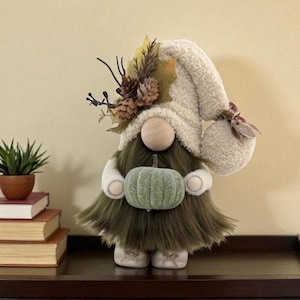 Pumpkin Moss Green  Farmhouse Gnome with hand poured/hand painted ceramic boots ~standing height 8.5 inch~Forest Gnome~ Can be personalized!