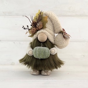 Pumpkin Moss Green  Farmhouse Gnome with hand poured/hand painted ceramic boots ~standing height 8.5 inch~Forest Gnome~ Can be personalized!