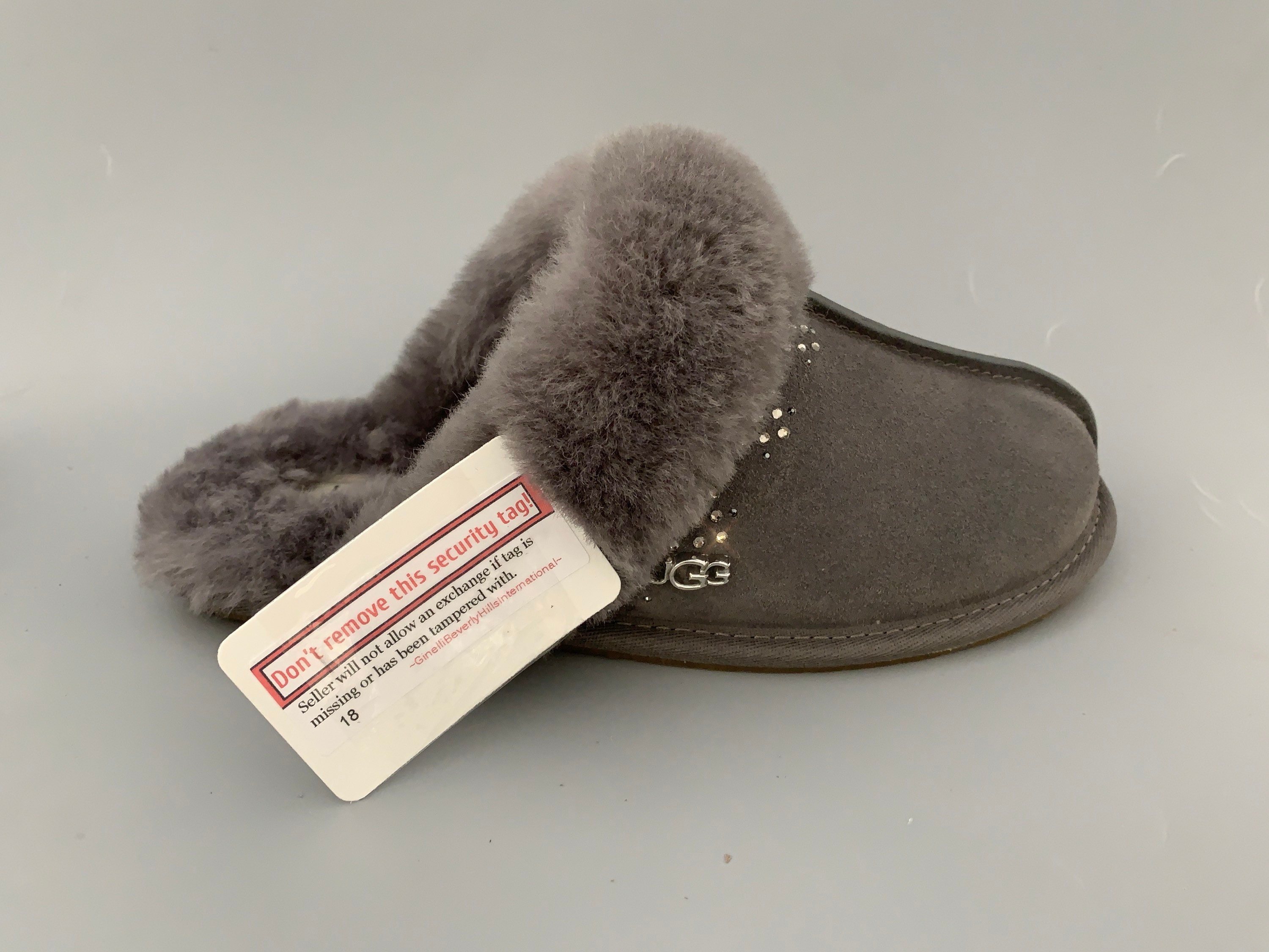 UGG Australia SCUFFETTE II Metal Logo Slippers Embellished With Beautiful Swarovski Crystals Women Size 7 New in Box Charcoal Gray Bling 18 Etsy