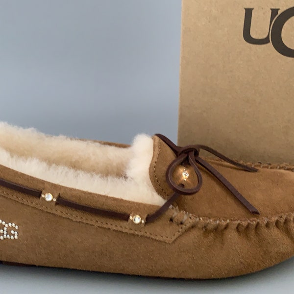 UGG Australia DAKOTA  Swarovski embellished Suede Indoor/outdoor Slippers Women Size 9 Chestnut New in Box Bling#8