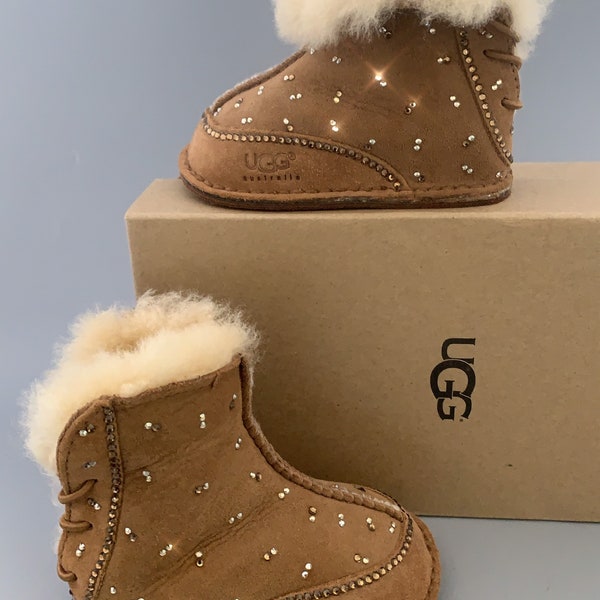 UGG Baby BOO Suede/Sheepskin booties Embellished with Swarovski Crystals~Small~Style #5602 BLING Chestnut
