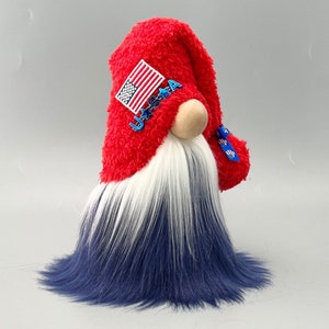 Patriotic Gnome ~ standing height 8.5 inch~ 4th of July Gnome~ Flag Gnome~~Hand made in USA~ Red White Blue~Donation