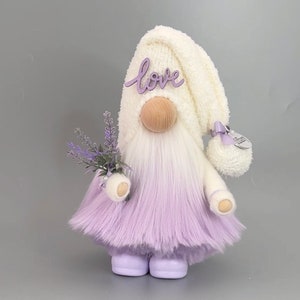 Love Gnome with hand poured/hand painted ceramic boots ~standing height 8.5 inch~ ~Gnome~ Farmhouse gnome~ Lavender Gnome