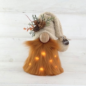 Fall Gnome ~ standing height 8 inch~ Can be personalized with any message! Fall foliage- optional Fairy lights and name tag-Copper
