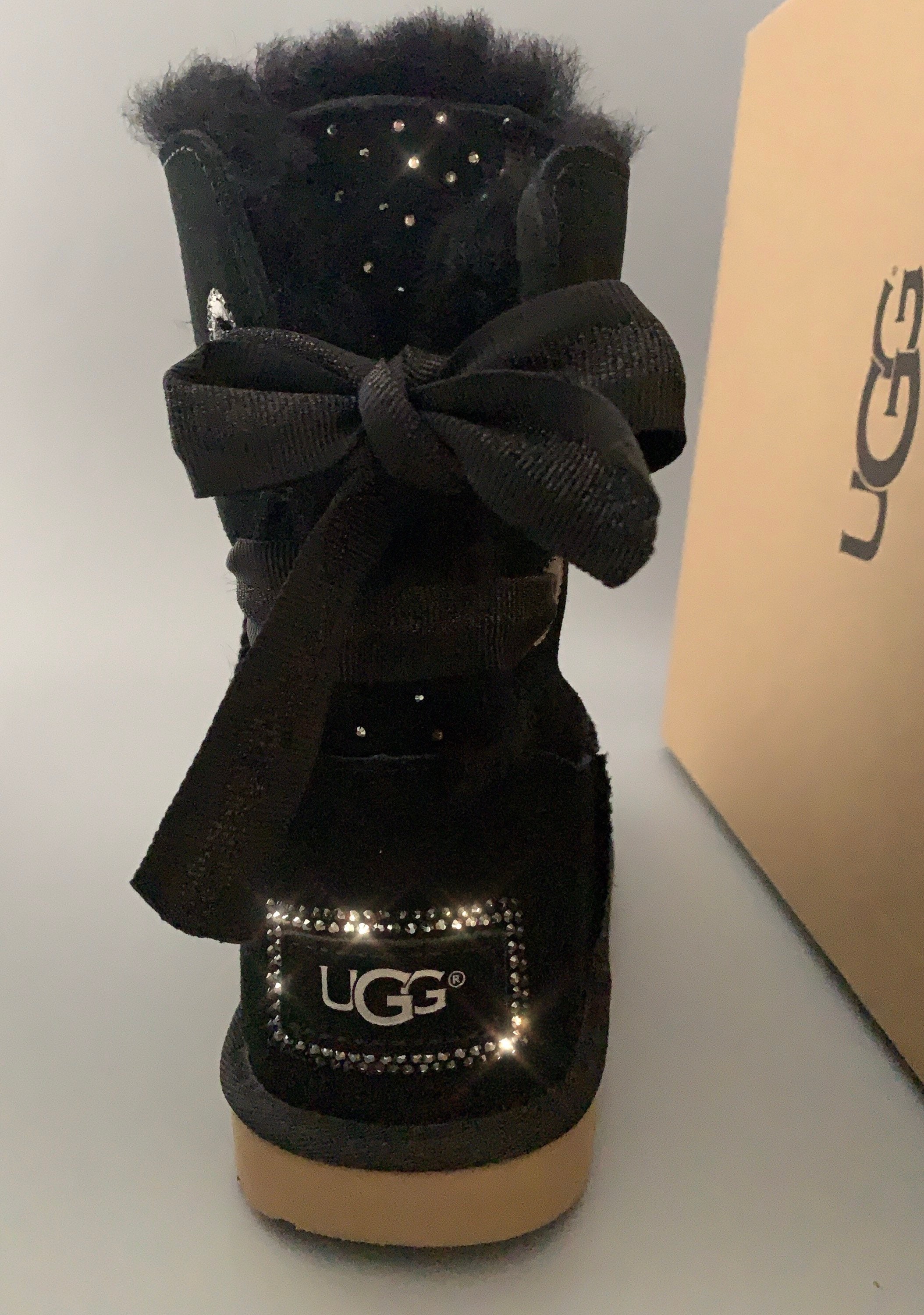 Black sparkle uggs with bows hot sale