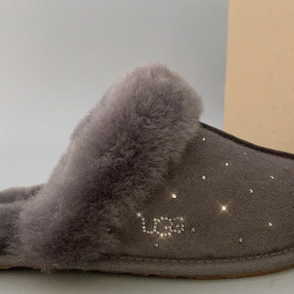 UGG Australia SCUFFETTE II  Slippers embellished with beautiful Swarovski Crystals Women Size6 ThunderCloud (gray) Bling