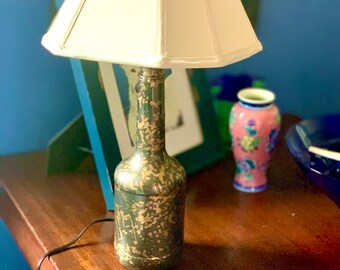 Upcycled Artist Designed Black and Gold Liquor Bottle Lamp