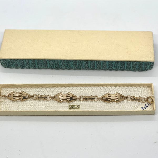 Signed Vintage Harry Iskin 1/20 - 12KT Gold Filled Bracelet with Original Box - RARE FIND