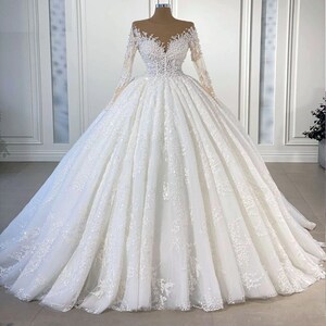 Beautiful Prom Dress Sparkling Ball Gown Wedding Dresses Sheer