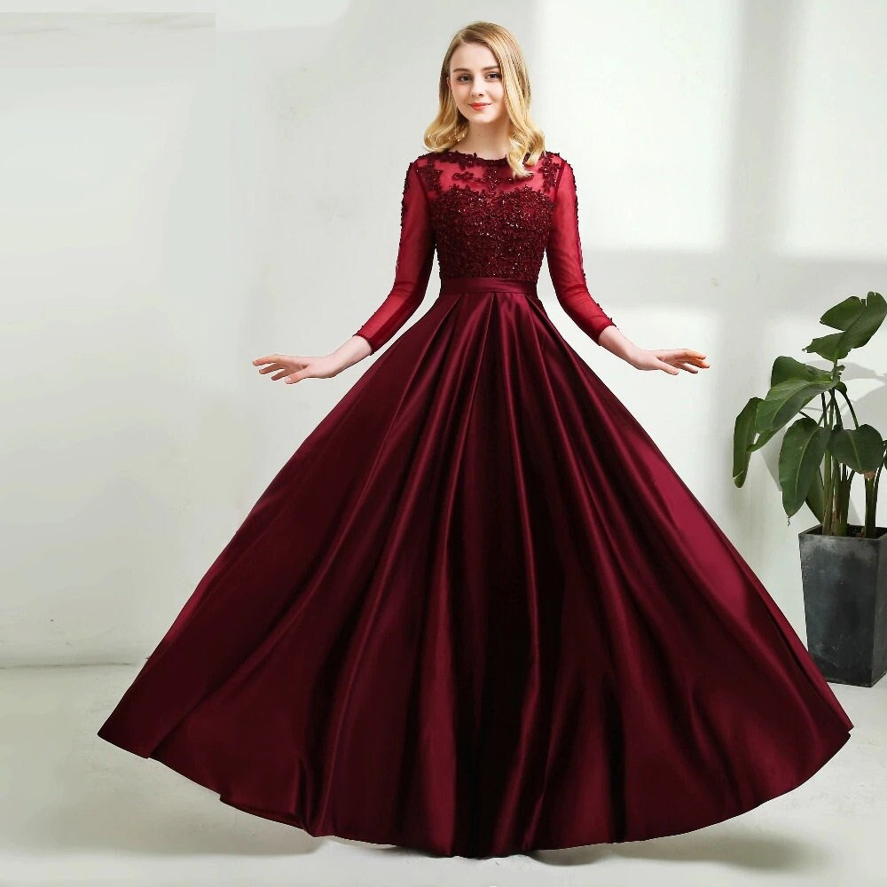 Beautiful Prom Dress Long Sleeves Burgundry Long Evening - Etsy