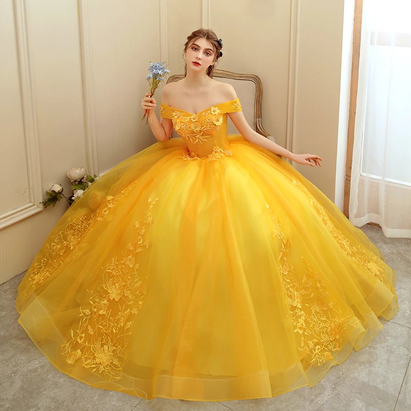 Yellow Ball Gown Purple Long Sleeve Prom Dresses 2021 - Bridelily