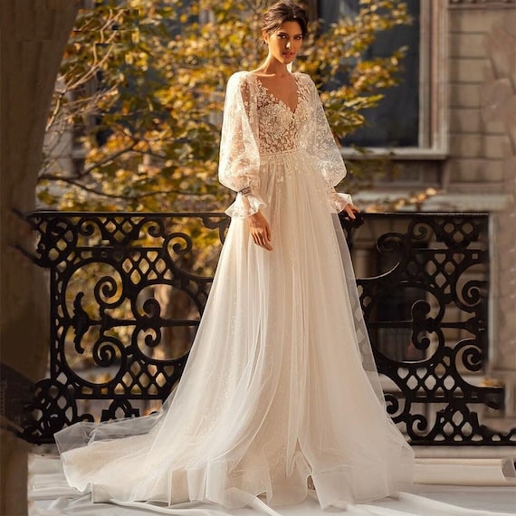 Dotted tulle wedding clearance dress