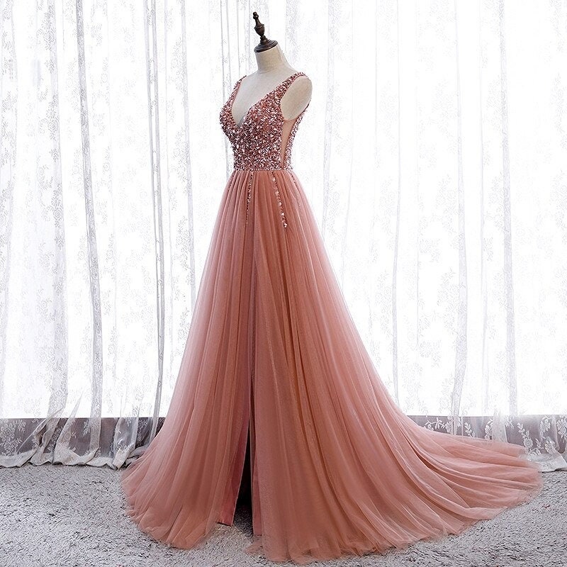 Dusky pink evening best sale dress