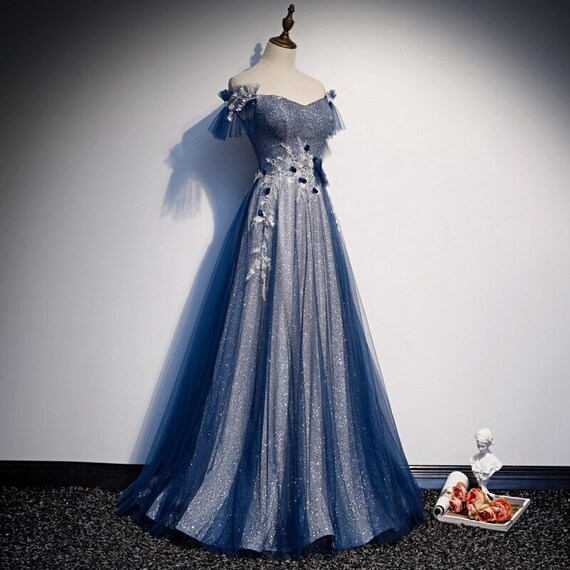 FancyVestido Stunning Navy Blue Long Prom Dress with Rhinestones US 12 / Photo Color