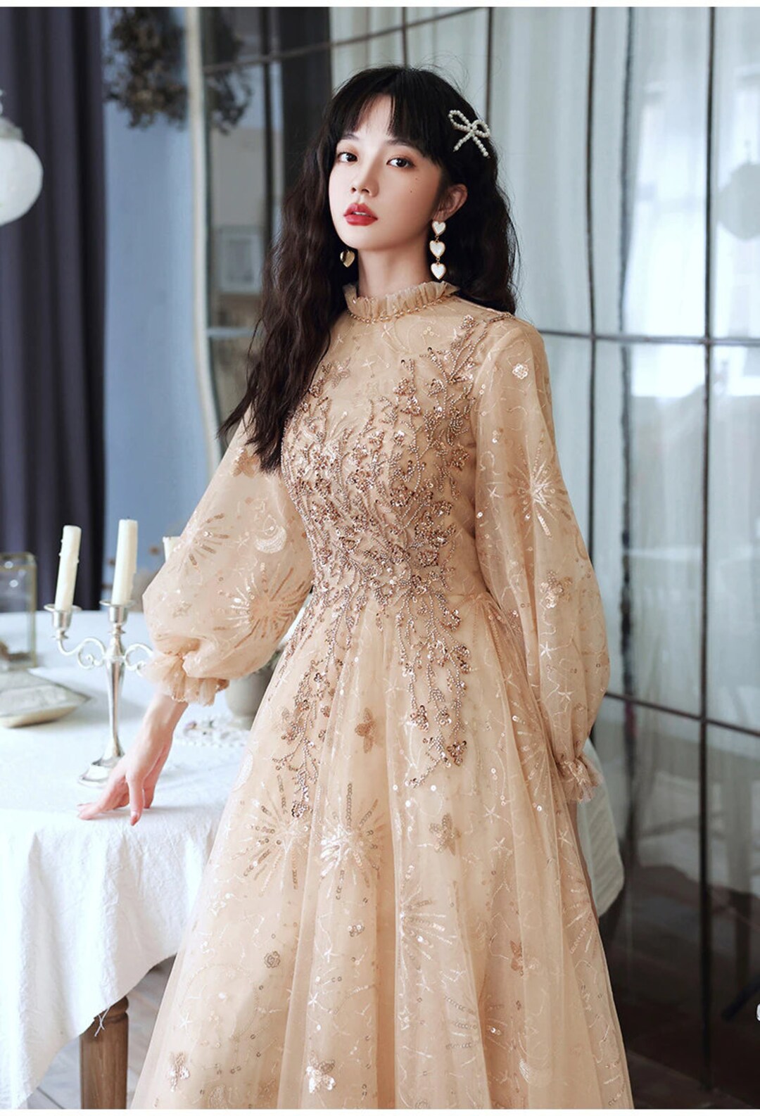 fitted lace wedding dress Amazon.com: Sequin Prom Dress Ball Gown with Long  Sleeves Sparkly Satin