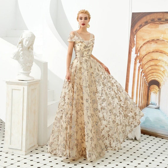 Formal champagne hot sale evening gowns