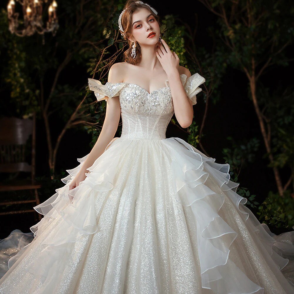 Beautiful Wedding Dress off Shoulder Wedding Dresses Chapel | Etsy