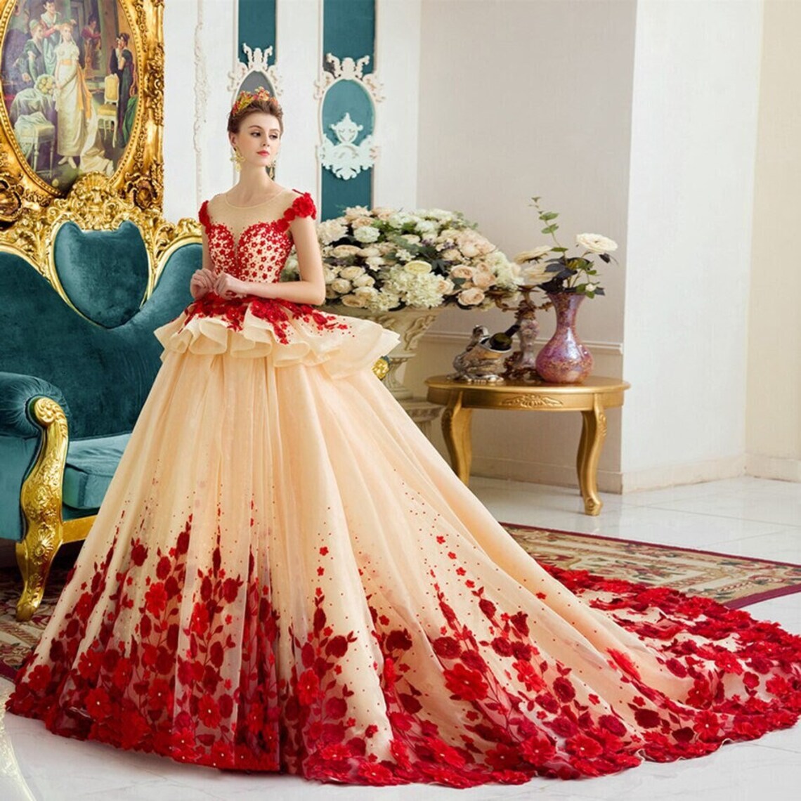 Beautiful Prom 2021 Luxury Quinceanera Ball Gown Dress 3D image 1
