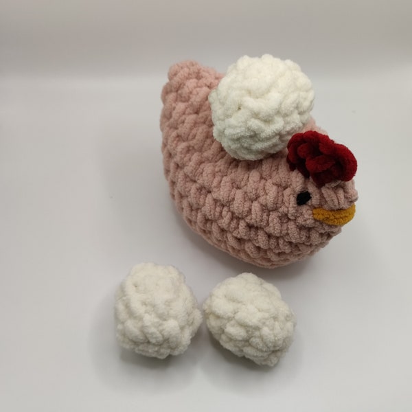 Chicken with eggs easy crochet pattern for beginners. Crochet fun plush toys home decorations, house warming gift present! Pattern+ VIDEO