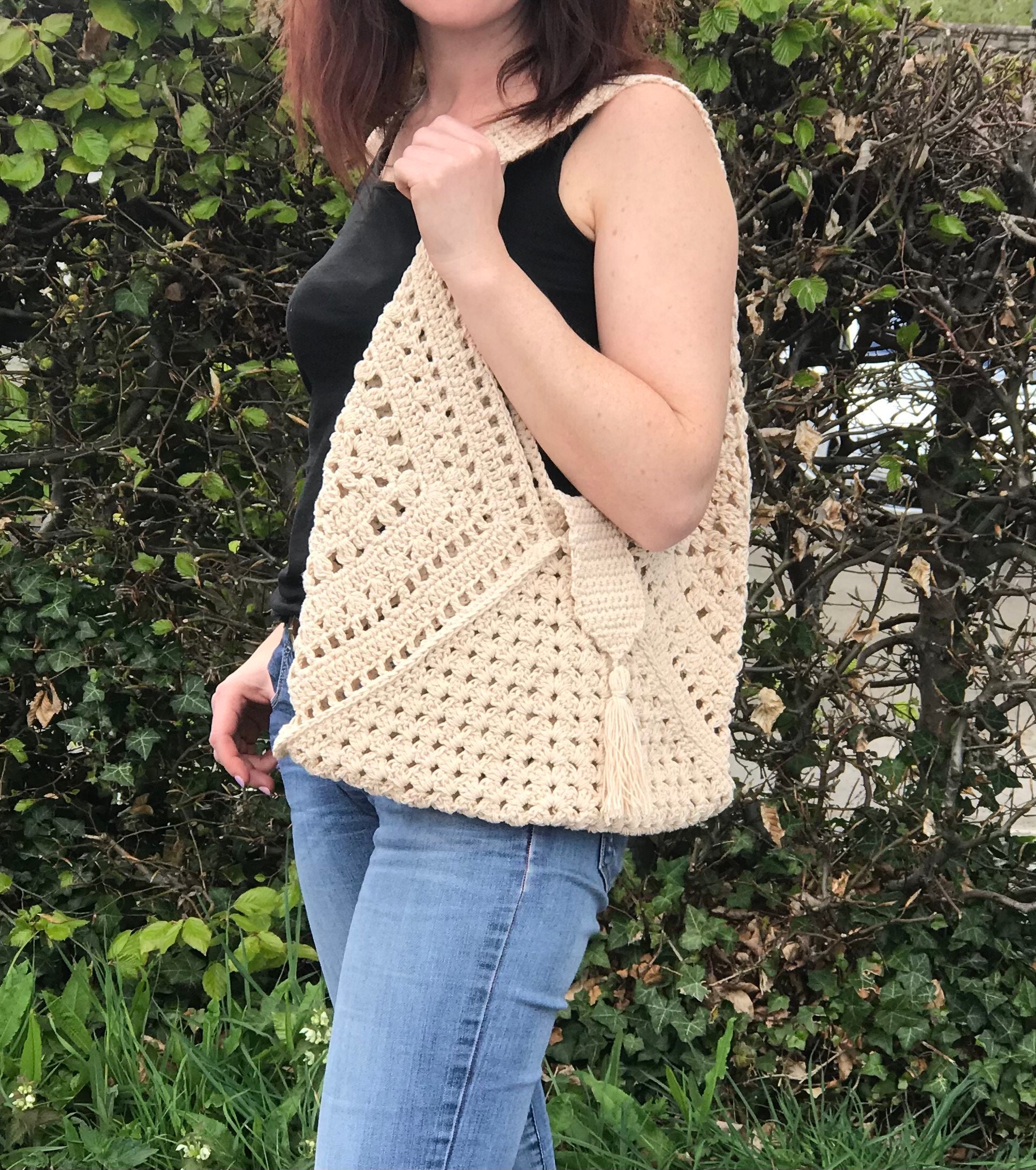 Boho Summer crochet Bag; Easy bag Crochet with granny square; Large bag  Bohemian Pattern with diagram and video tutorial