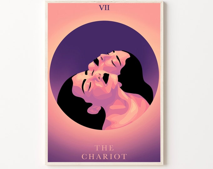 Colorful Pretty Aesthetic Sunset Girls Illustration "The Chariot" - High Quality Art Print - Tarot Card Design Artwork