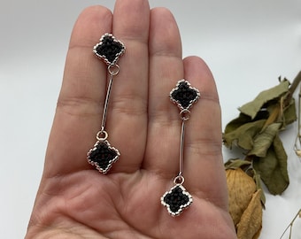 LILLY Handmade Black and Silver Crystal Earrings | Long Elegant Earrings | Minimalist Stainless Steel Jewelry | Gift Idea