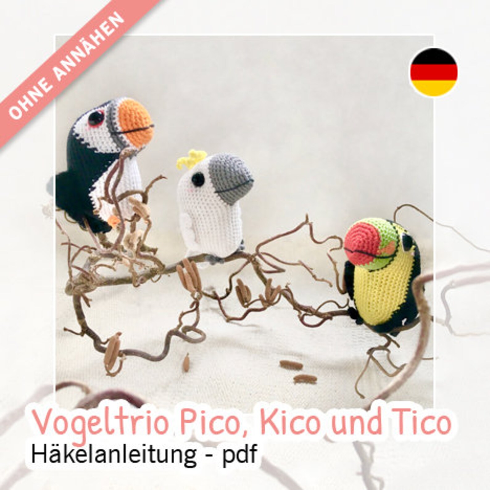Bird Trio Pico, Kico and Tico - Set Crochet Pattern, Amigurumi Birds ...