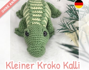Small crocodile calligraphy, crocodile crochet pattern / amigurumi without sewing as pdf, crocodile