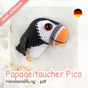 Puffin Pico crochet pattern, amigurumi bird no sew, parrot, pdf
