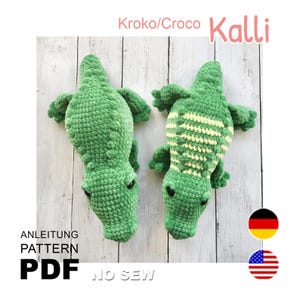 Crocodile Kalli crochet pattern, crocodile amigurumi without sewing, pdf pattern, alligator no sew