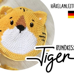 Tiger pillow crochet pattern, pdf, safari jungle decoration, tiger or cat to cuddle, no sewing