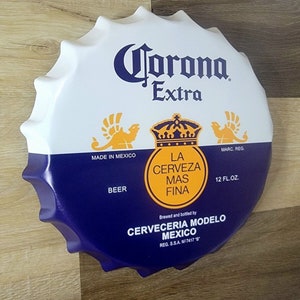 Corona Extra Beer Bottle Cap Metal Sign: Iconic Design, Durable Construction, Bar Decor, Man Cave, Outdoor Entertaining, Wall Mountable