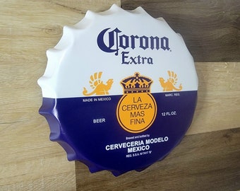 Corona Extra Beer Bottle Cap Metal Sign: Iconic Design, Durable Construction, Bar Decor, Man Cave, Outdoor Entertaining, Wall Mountable