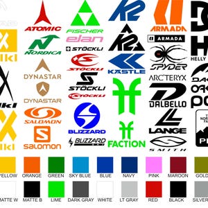4 Snow Ski decals, your favorite brands 2 - 4&quot;inch and 2 - 10&quot;inch every brand available