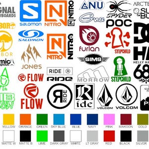 4 calcomanías para snowboard de tus marcas favoritas. Incluye 4 calcomanías: 2 de 4 pulgadas y 2 de 10 pulgadas.