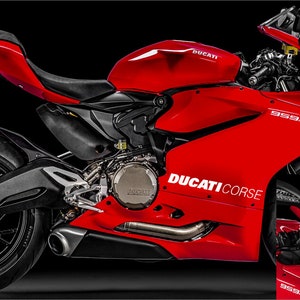 Ducati Corse Side Fairing decals, Plus a FREE gift of one 2.5 inch wide Ducati Badge with every order