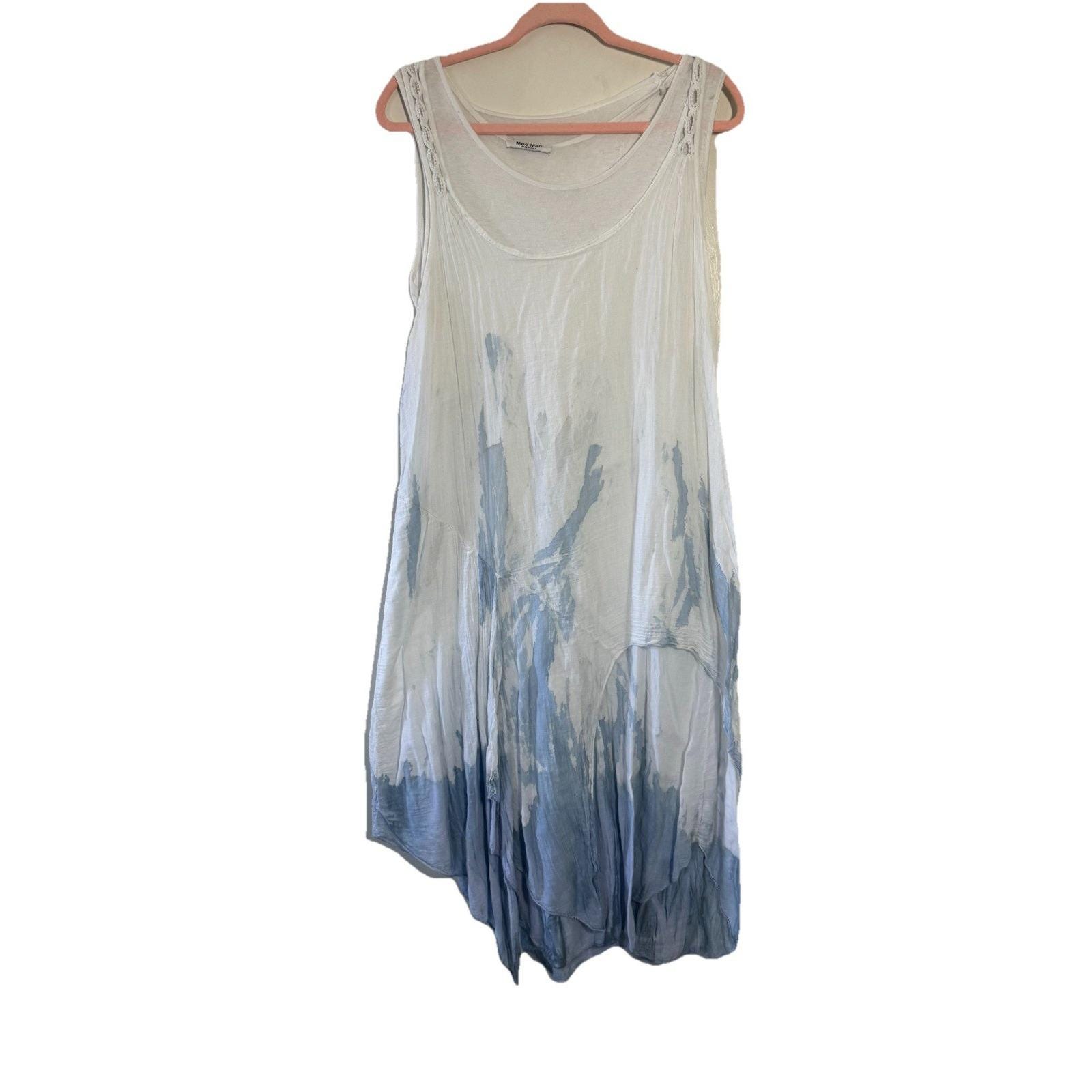 Meo Meli 100% Linen made in Italy Blue Tie Dye Summer Dress Lace