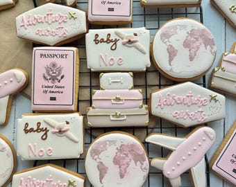 Travel Adventure Awaits Baby Shower Cookies
