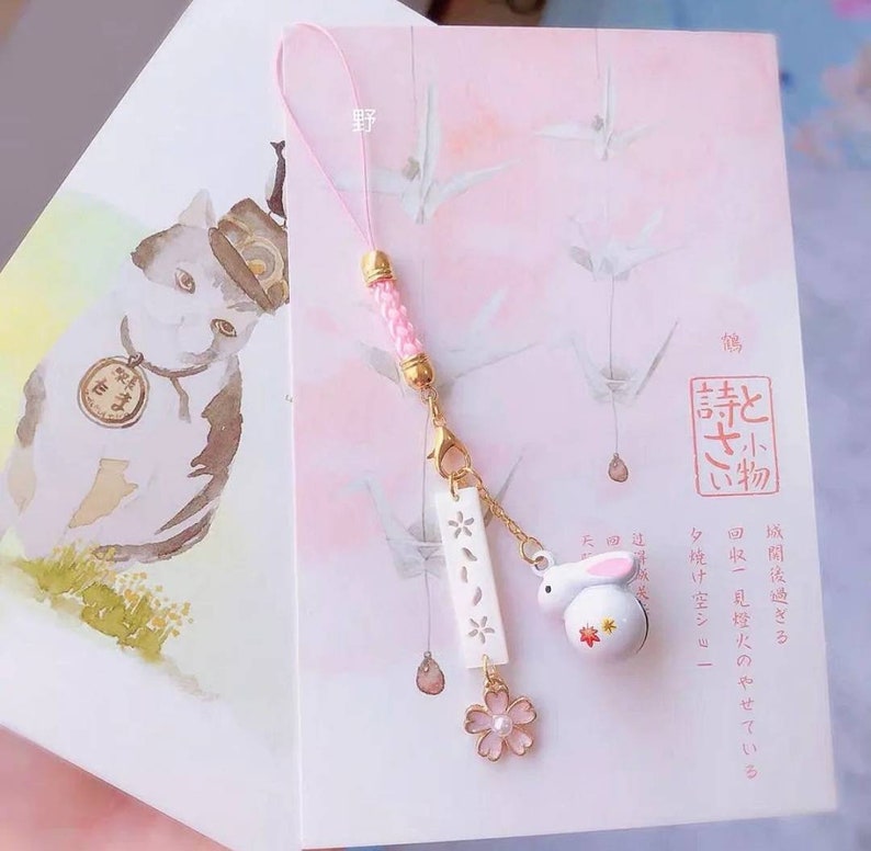 Kawaii Japanese White Rabbit Phone Bell Charm 