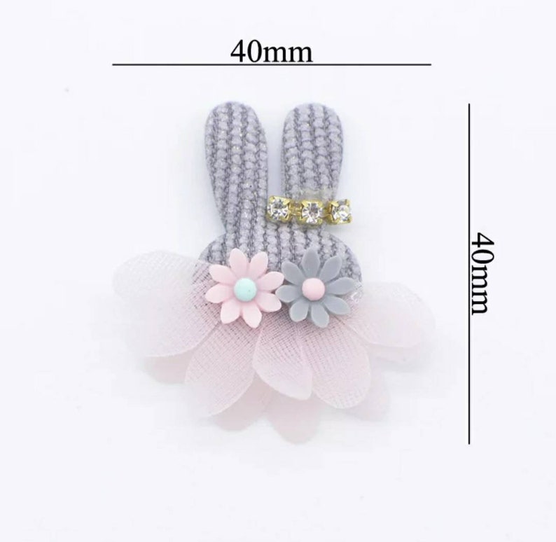 4 Plush Rabbit Rhinestone Flower Embellishments