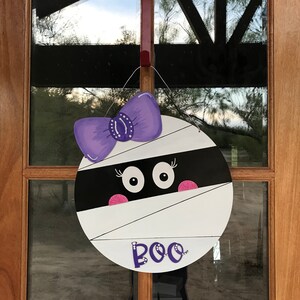 Funny Halloween Mummy Door Hanger - Boo Sign for Yard Decor - Spooky Office or Classroom Decor