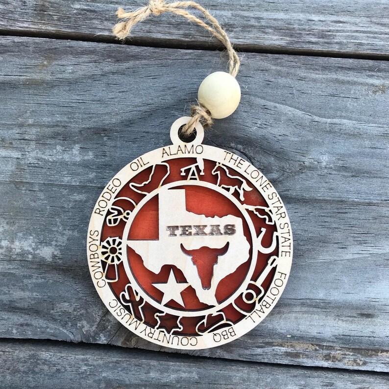 Texas Ornament | Lone Star State Christmas Decoration | Laser Cut Wood ...
