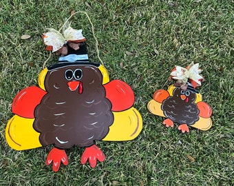 Thanksgiving turkey door hanger, gobble gobble decor, porch sign, front door, wood wreath, personalized gift, porch sign, welcome decor