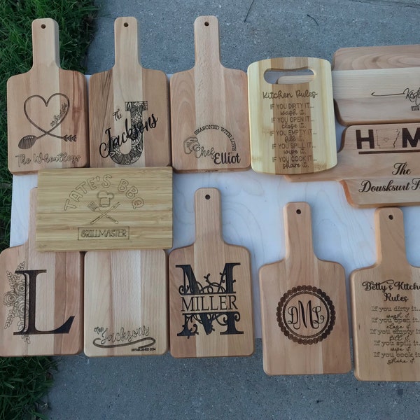 Wood Engraved Personalized cutting boards, last name charcuterie board, wooden charcuterie tray, monogram cheese board