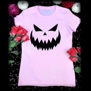 Pink Halloween Jackolantern Womens slim fit tshirt spooky cute pastel goth scary