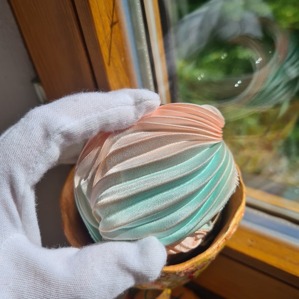 Minty-Turquoise-Peach shibori silk soft shiny ribbon N6