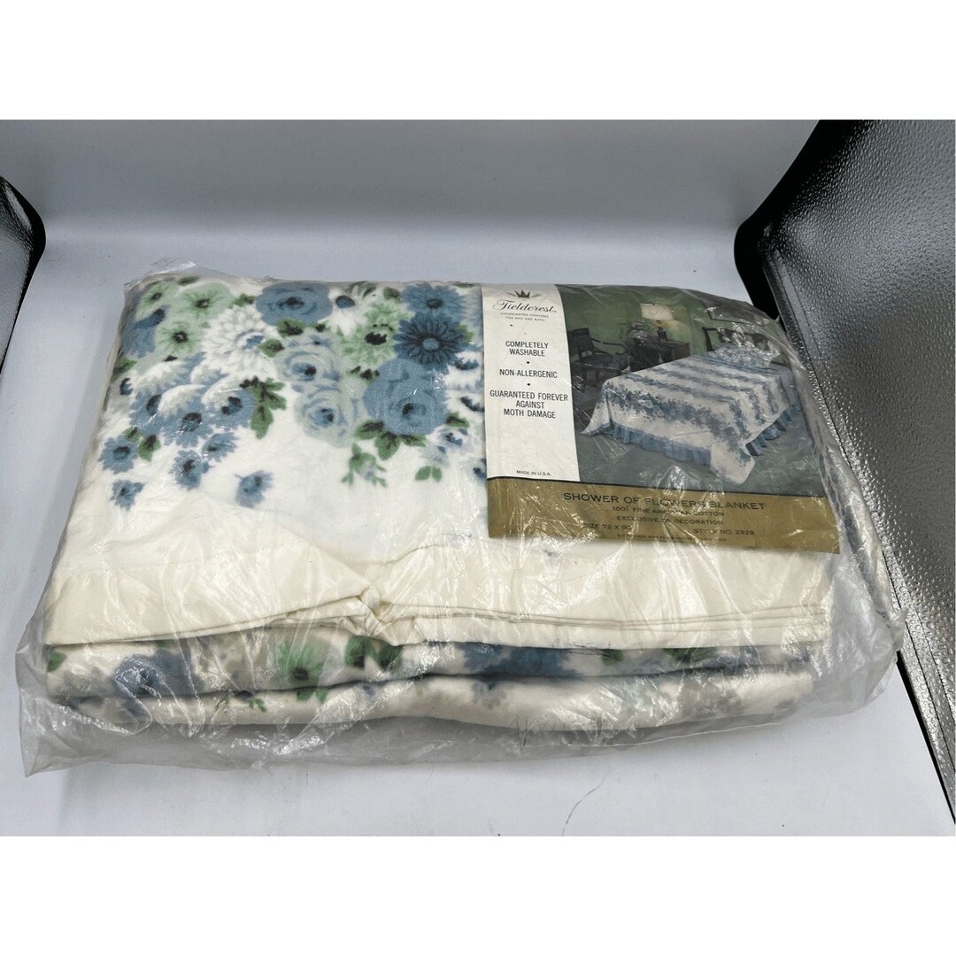 Vintage NOS Fieldcrest Shower of Flowers Twin Blanket Blue Etsy
